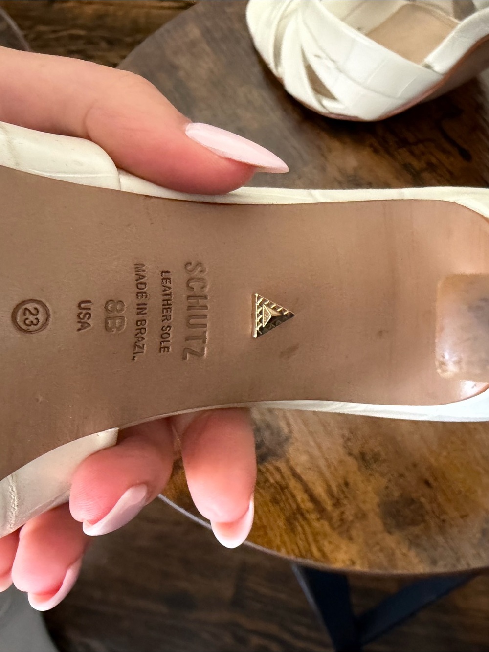 SCHUTZ Cream Croc-Embossed Slingback Heels - Picture 3 of 3